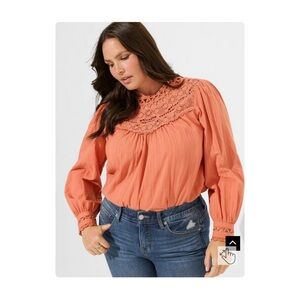 TORRID - Cotton Lace Trim Yoke Blouson Sleeve Top